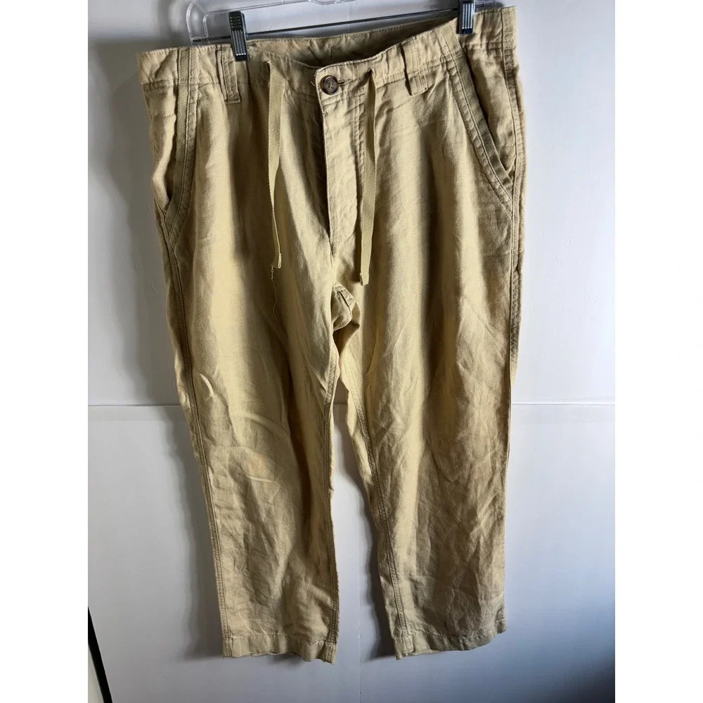 Murano Baird McNutt Linen Pants Mens 34x30 Tan Beige Drawstring Beach Trousers